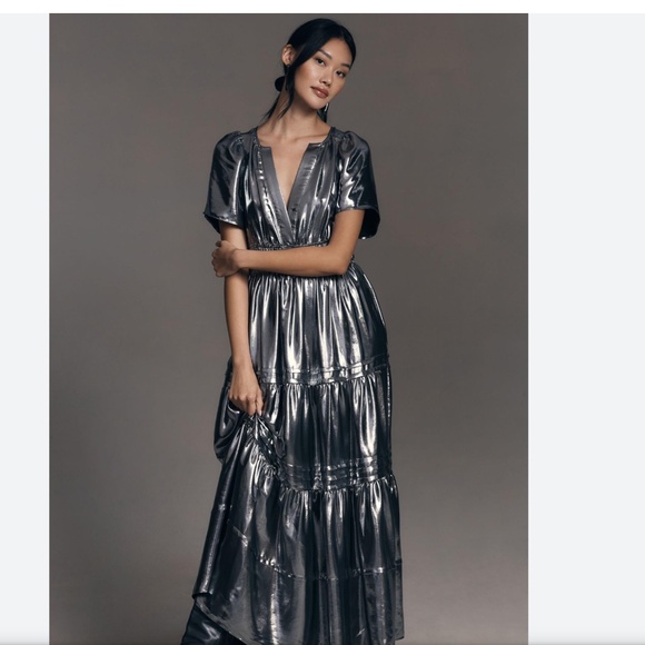 Anthropologie The Somerset Maxi Dress: Metallic Edition Carbon Sz M NWT - Picture 4 of 8